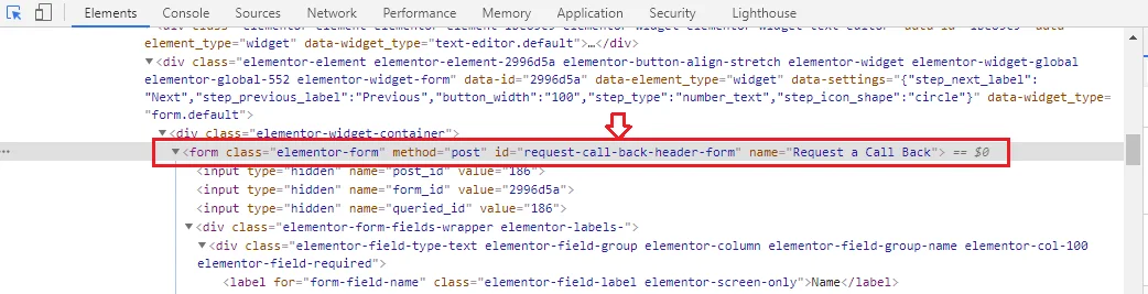 Form id element in inspect